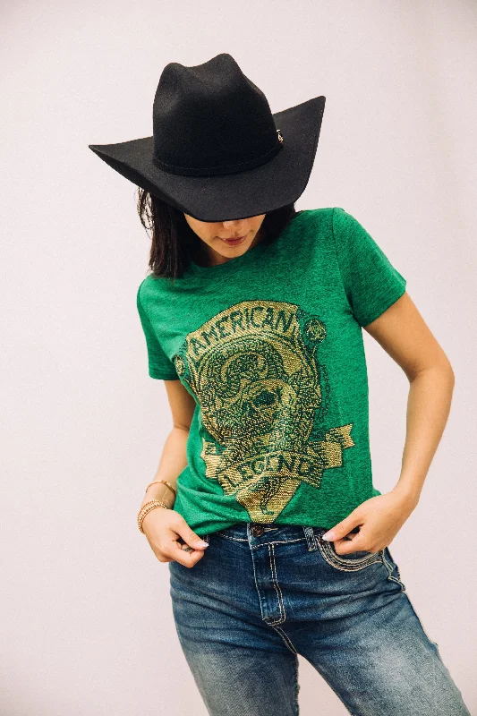 Women's Cotton American Legend Graphic Print Green T-shirt Elegant Men's Formal 