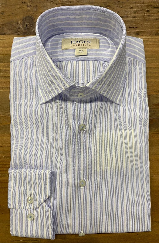 Hagen Dress Shirt in Blue Framed Awning Stripe Modern Men's Tech