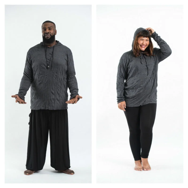 Plus Size Unisex Solid Color Hoodie in Black Laid