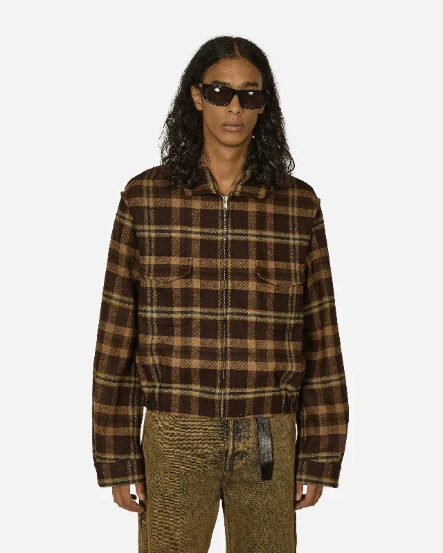 Simmo Tartan Vintage Zip-Up Jacket Brown Refined Men's Classic 