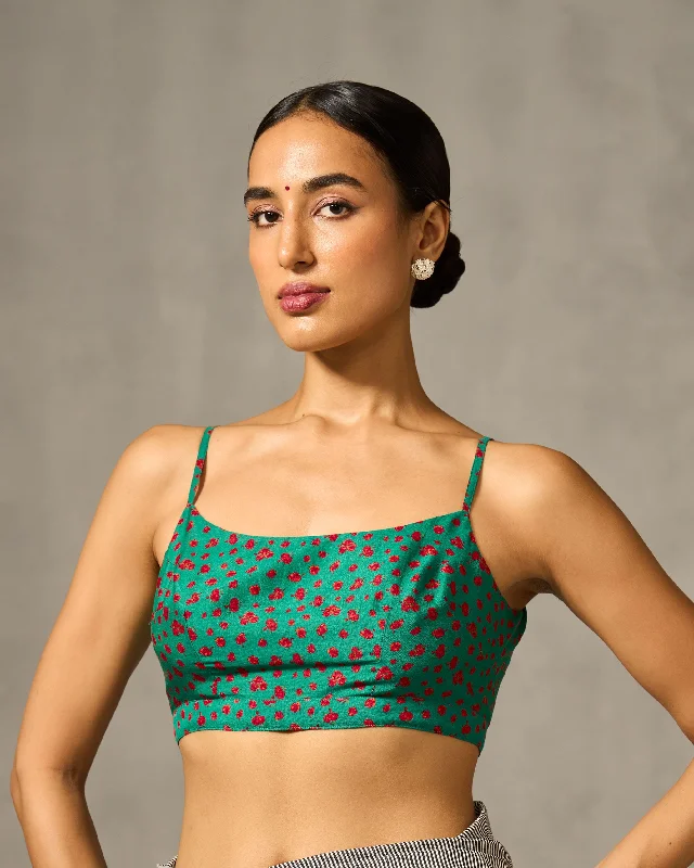 Strappy Blouse - Green & Red Print Organic