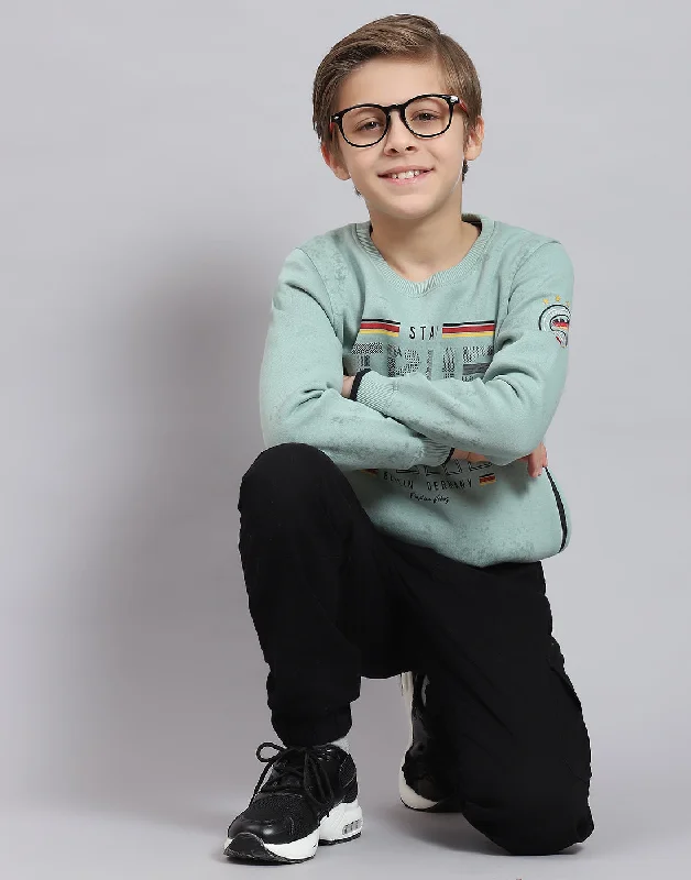 Boys Green Printed Round Neck Full Sleeve Sweatshirt Streetwear Style