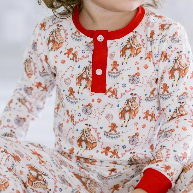 Preorder BLP0701 NO MOQ Gingerbread Man House red and white long sleeve pants pajamas set Athletic Men's High