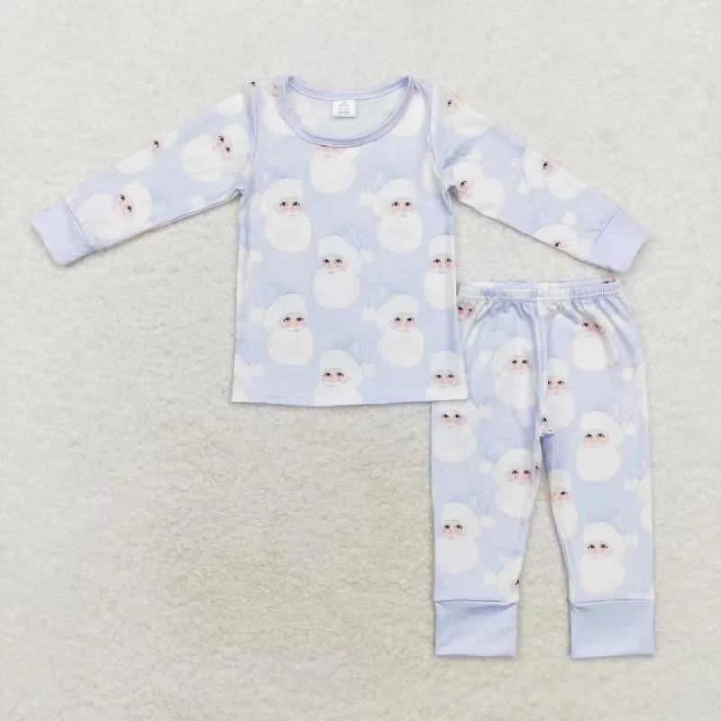 BLP0685 Modal Santa Claus light blue long sleeve pants pajamas set Athletic Men's High