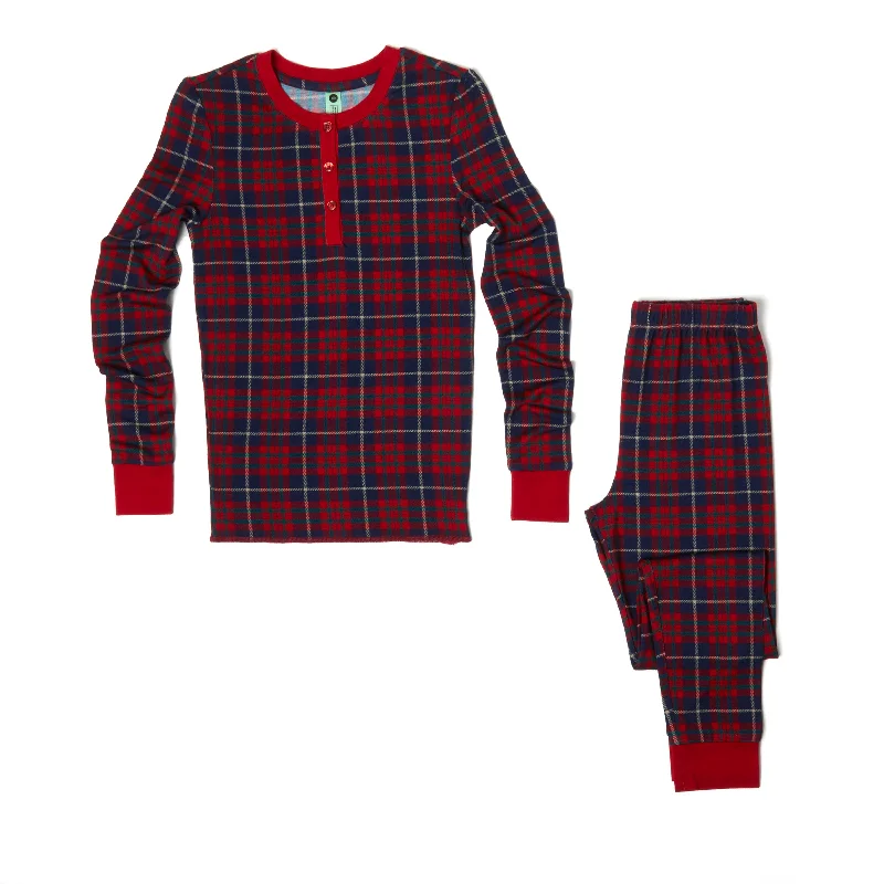 Dearfoams Kid's Youth Two-Piece Matching Plaid Pajama Set Organic
