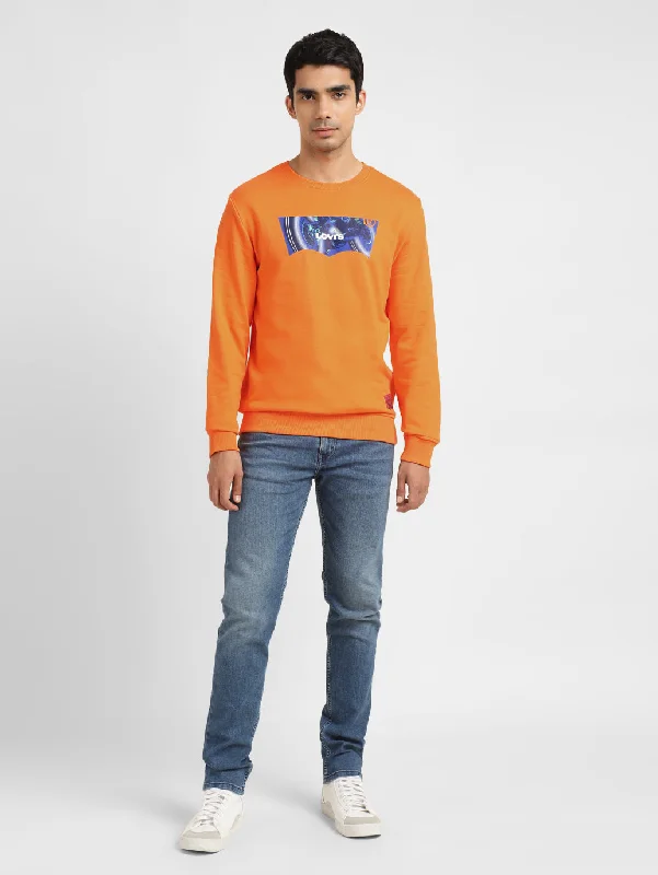 Men's Solid Orange Crew Neck Sweatshirt Sophisticated Men's French