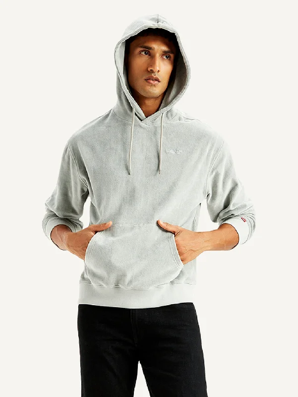 Men's Solid Light-Grey Hooded Sweatshirt British Gentleman Style