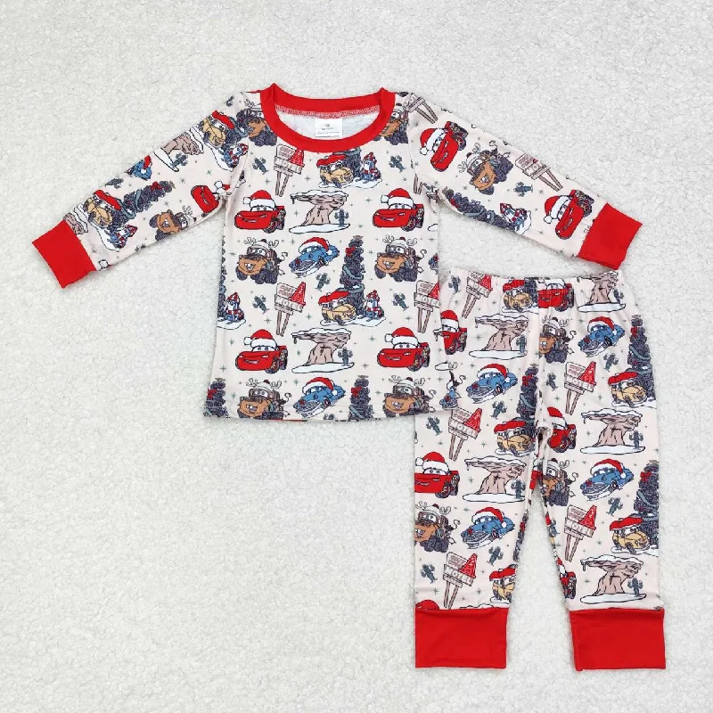 BLP0595 NO MOQ cars Christmas cartoon car Christmas tree Long sleeve trousers pajamas set Modern Men's Geometric