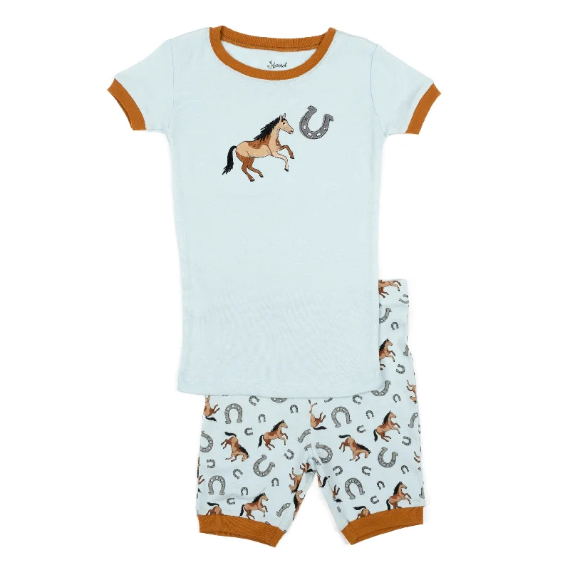 Kids Two Piece Cotton Short Pajamas Horse Boys Casual Men's Loose