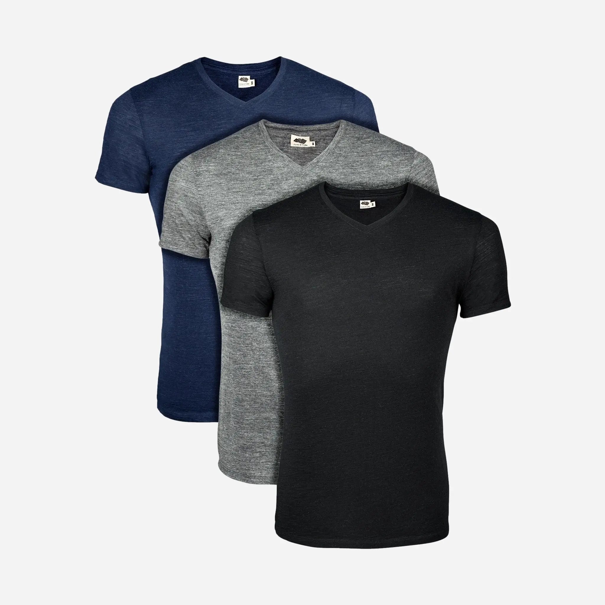 3 Pack Bundle - Men's Alpaca Wool V-Neck T-Shirts: 160 Ultralight Bohemian Men's Free