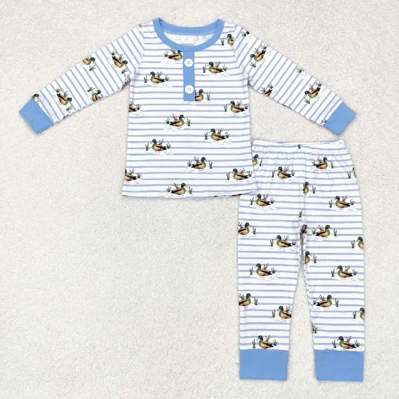 BLP0554 NO MOQ Duck Blue striped white long sleeve pants pajamas set western clothes Artistic Men's Hand BLP0554 NO MOQ Duck Blue striped white long sleeve pants pajamas set western clothes Artistic Men's Hand
