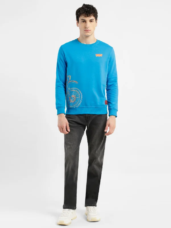 Men's Solid Blue Crew Neck Sweatshirt Relaxed Men's Australian 