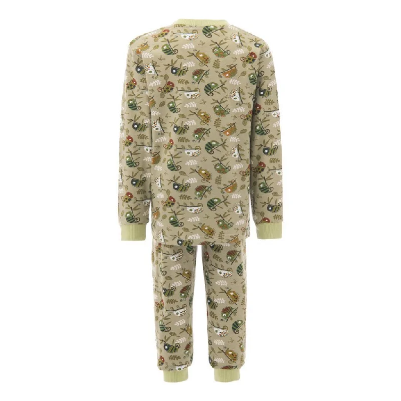 Green Chameleon Print PJ Set Unique Men's Upcycled