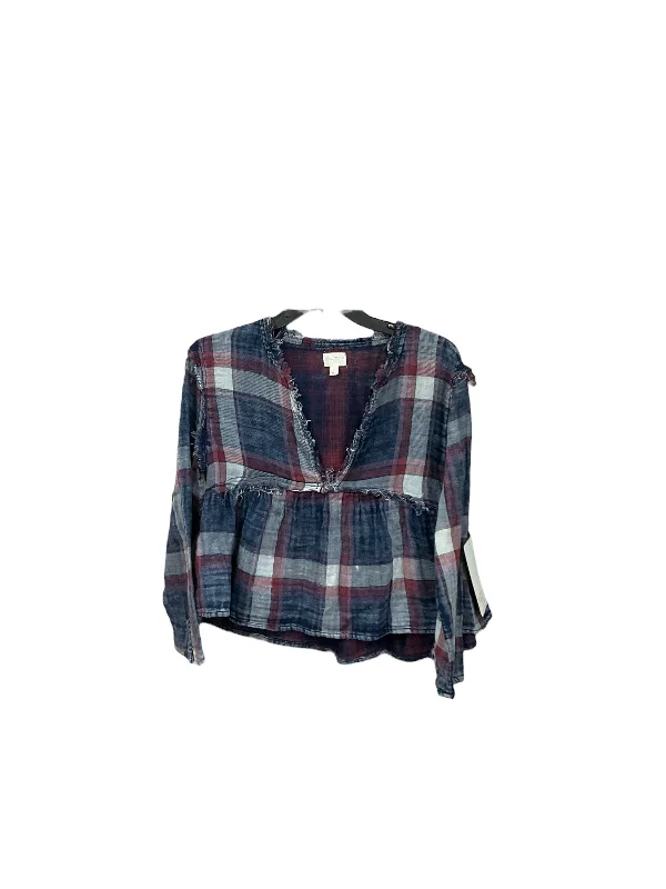 Top Long Sleeve By Love Fire In Plaid Pattern, Size: S Elegant Men's Formal 