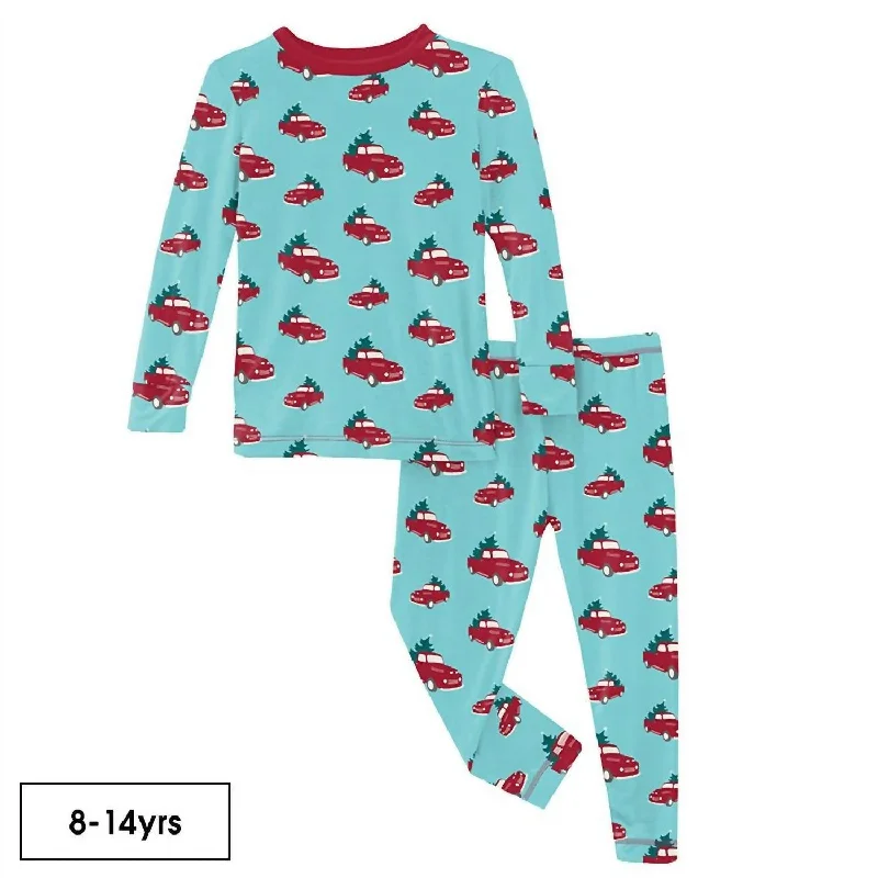 Kids Henley Pajama Set In Iceberg Trucks And Trees Tough Men's Tactical