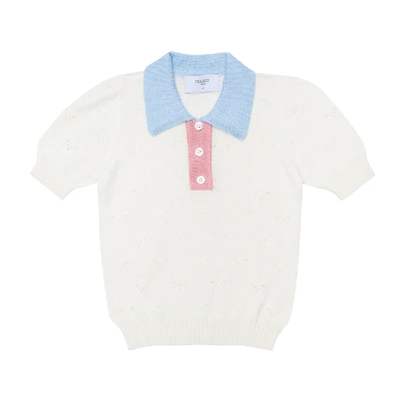 Seamless Knit Polo Shirt Wave White Business