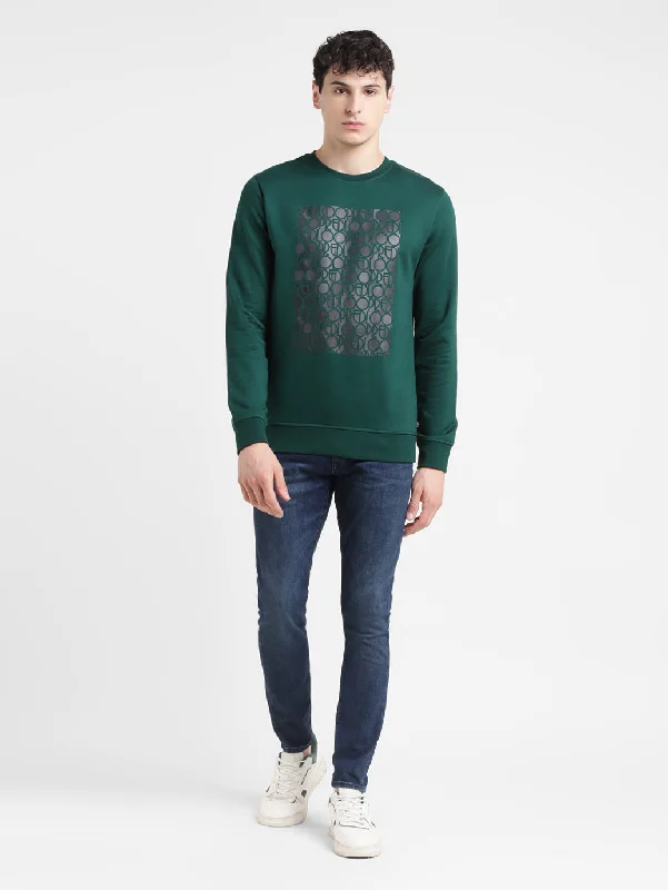 Men's Solid Green Crew Neck Sweatshirt Polished Men's Satin