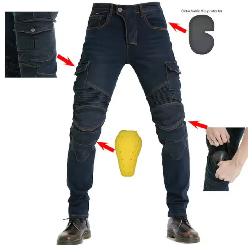 Men's Armored Motorcycle Riding Jeans Monochromatic Office Style