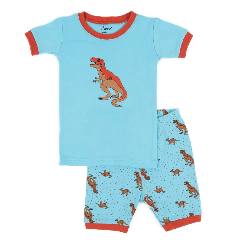 Kids Two Piece Cotton Short Pajamas Blue Trex Monochromatic All