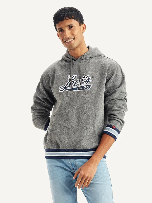 Men's Brand Logo Grey Hooded Sweatshirt Sharp Men's Italian