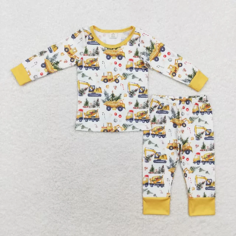 BLP0649 Modal Christmas Tree engineering truck beige long sleeve pants pajamas set Refined Men's Classic BLP0649 Modal Christmas Tree engineering truck beige long sleeve pants pajamas set Refined Men's Classic