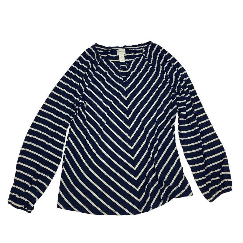 Top Long Sleeve By Chicos In Blue & Cream, Size: S Streetwear Style