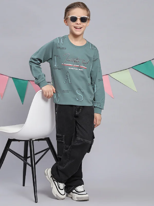 Boys Green Printed Round Neck Full Sleeve Sweatshirt Tough Men's Tactical