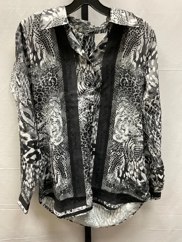 Top Long Sleeve By Diane Gilman In Grey & White, Size: Xs Trendy Men's Oversized