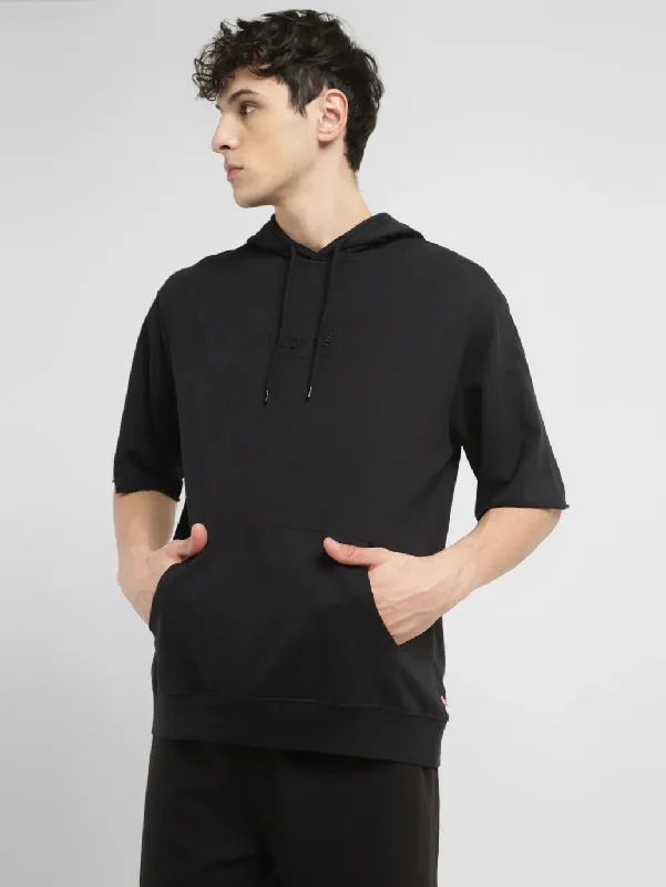 Men's Brand Logo Black Hooded Sweatshirt Practical Men's Quick