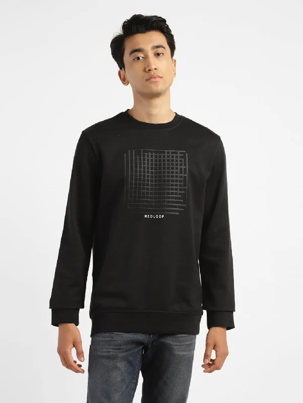 Men's Solid Black Crew Neck Sweatshirt Refined Men's Velvet