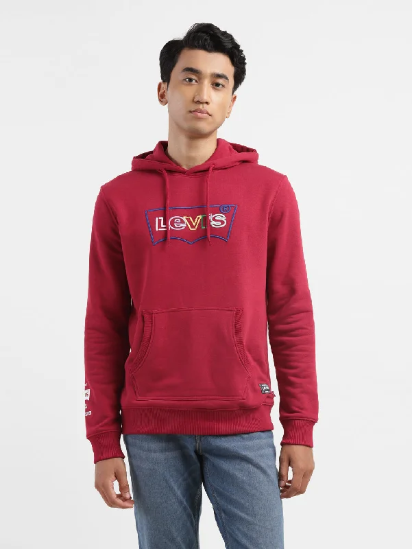 Men's Brand Logo Red Hooded Sweatshirt Vacation