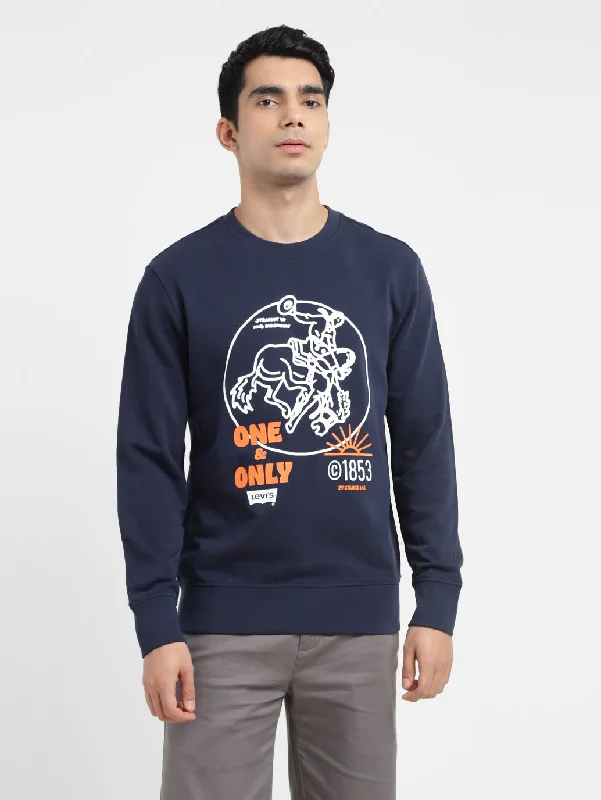 Men's Graphic Print Crew Neck Sweatshirt Navy Confident Men's High