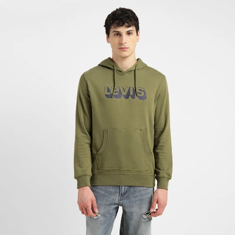 Men's Graphic Print Green Hooded Sweatshirt Beach