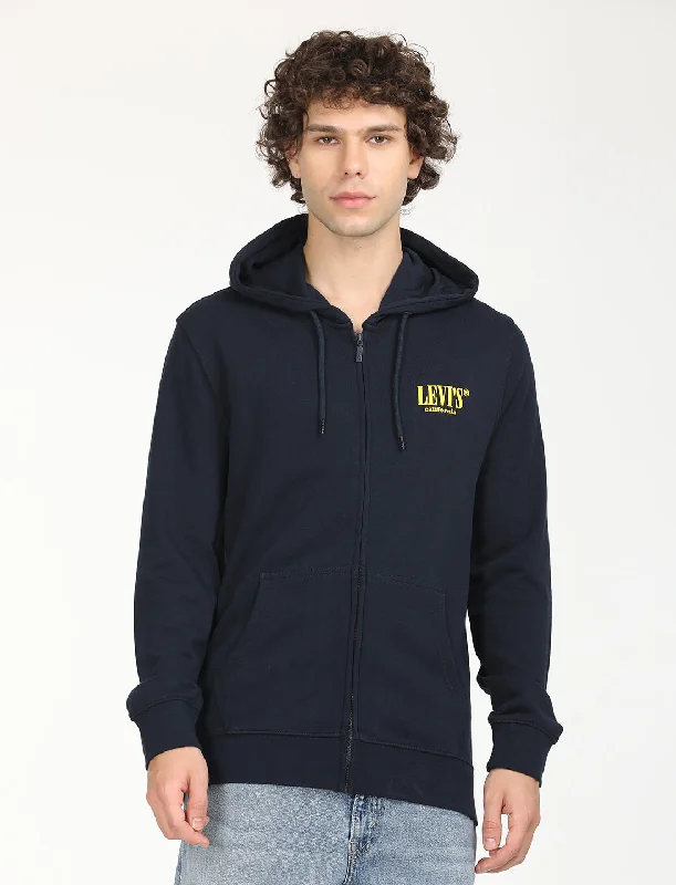 Men's Solid Navy Hooded Sweatshirt Unique Men's Upcycled