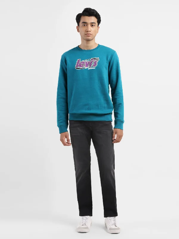 Men's Solid Blue Crew Neck Sweatshirt Classic Men's Pin