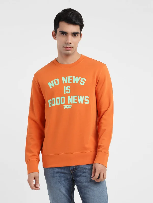 Men's Typography Crew Neck Sweatshirt Orange Youthful Men's Pop