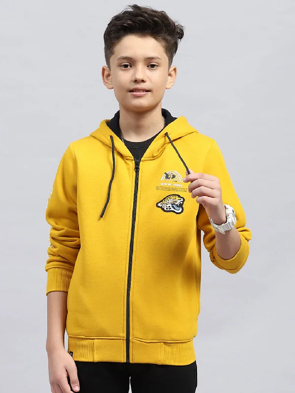 Boys Mustard Printed Hooded Full Sleeve Sweatshirt Confident Men's High