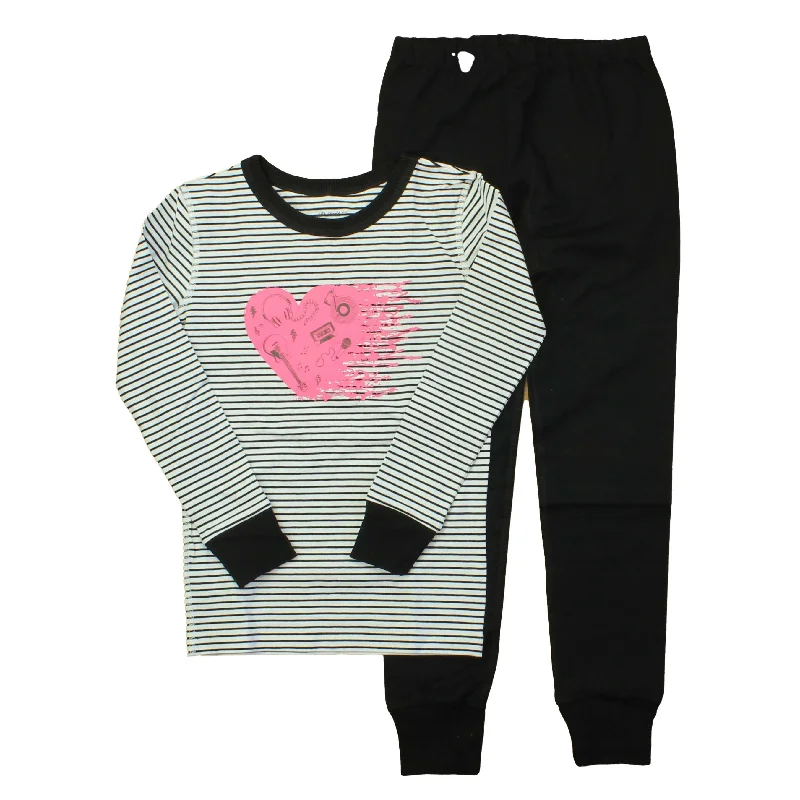 Mightly Girls Black | White | Stripes | Pink Heart 2-piece Pajamas Cool Men's Distressed