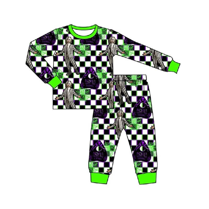 Preorder BLP0801 Halloween Clown Spider Web black and white checkered long sleeve pants pajamas set Edgy Men's Punk Preorder BLP0801 Halloween Clown Spider Web black and white checkered long sleeve pants pajamas set Edgy Men's Punk