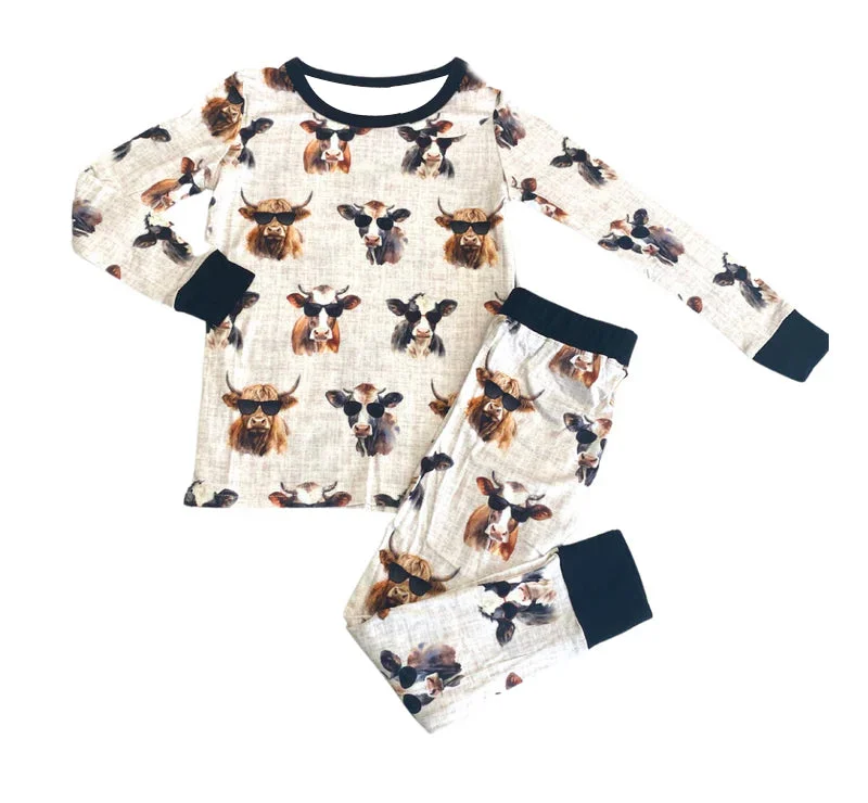 Preorder BLP0724 NO MOQ sunglasses Cow long sleeve trousers pajamas set Organic