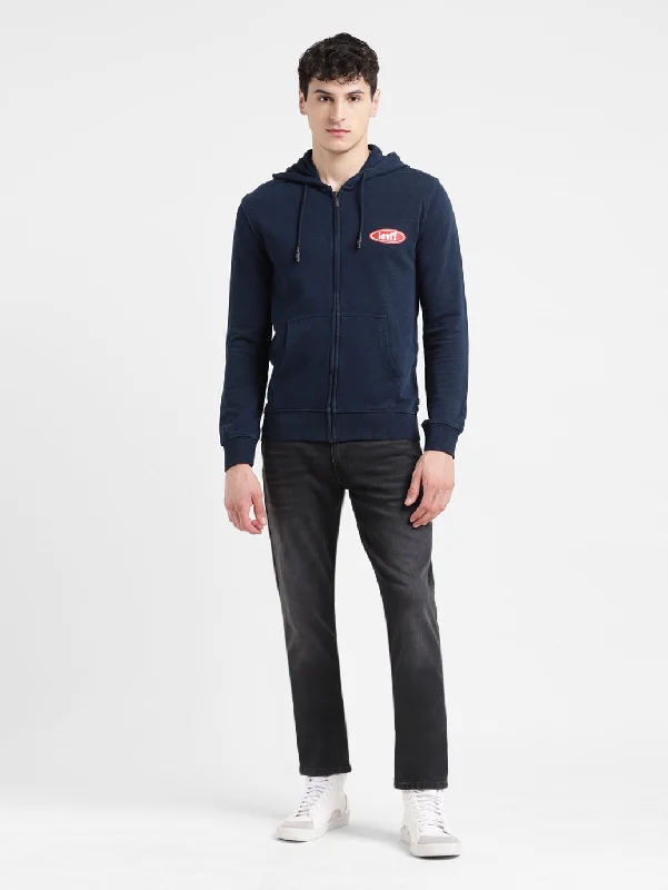 Men's Solid Blue Hooded Sweatshirt Athletic Men's Compression