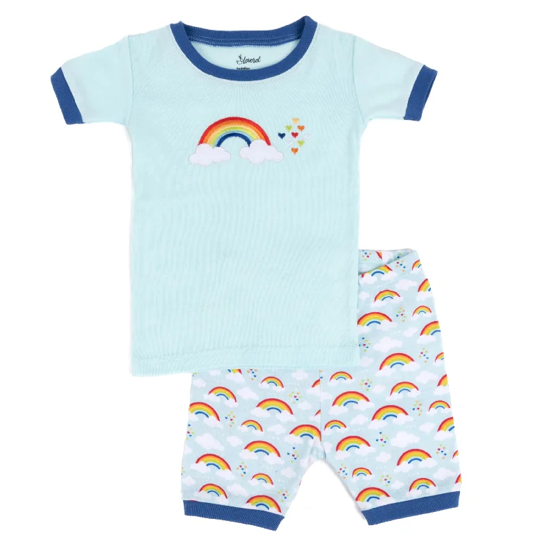 Kids Two Piece Cotton Short Pajamas Blue Rainbow Modern Men's Tech