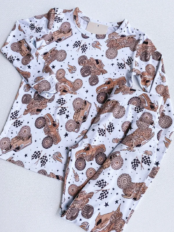 Preorder BLP0684 NO MOQ off-road vehicle Flag Star White long sleeve pants pajamas set Lumberjack