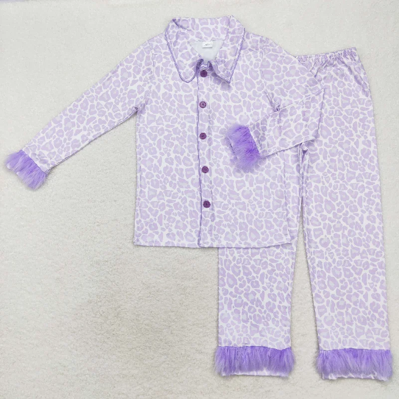 GLP1263 Adult women's plush leopard print purple long sleeve pants pajamas set Modern Men's Geometric