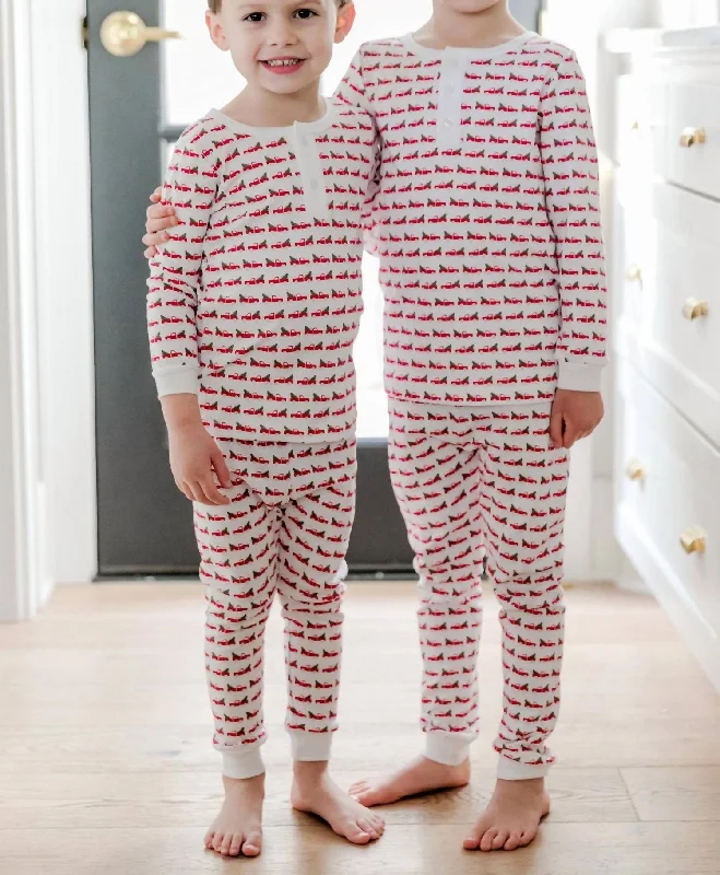 Boy's Pima Cotton Christmas 2 Pc Pj's In Christmas Tree In Truck Minimalist Men's Casual 