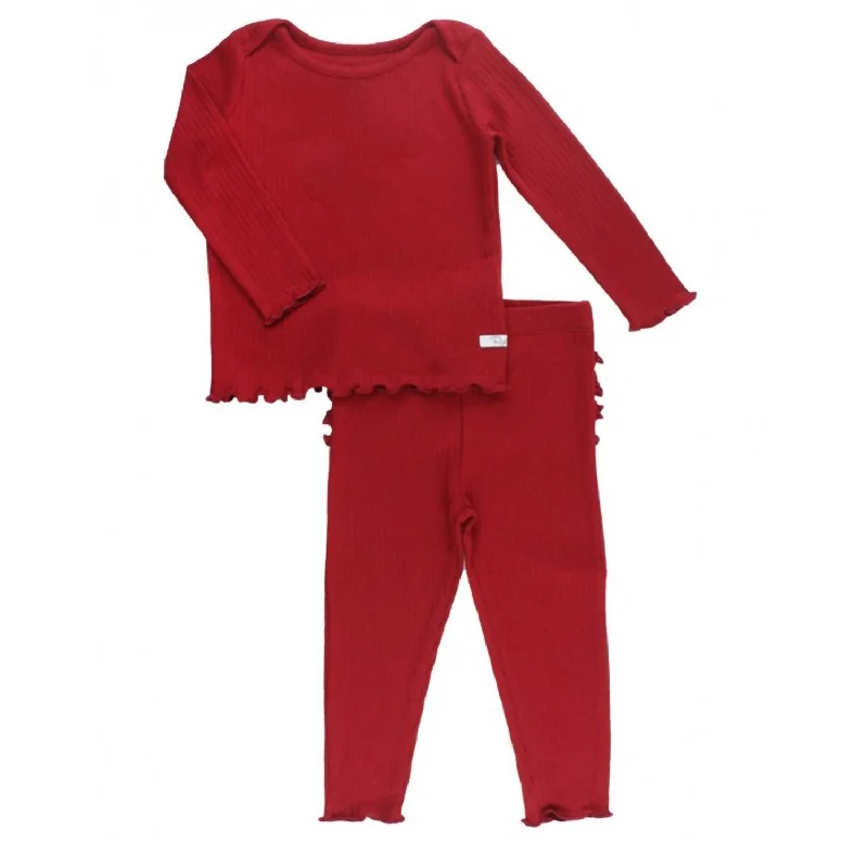 Newborn Snuggly 2 Pc Ruffled Pajamas In Cranberry Gym