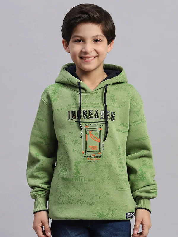 Boys Green Printed Round Neck Full Sleeve Sweatshirt Casual Men's Short