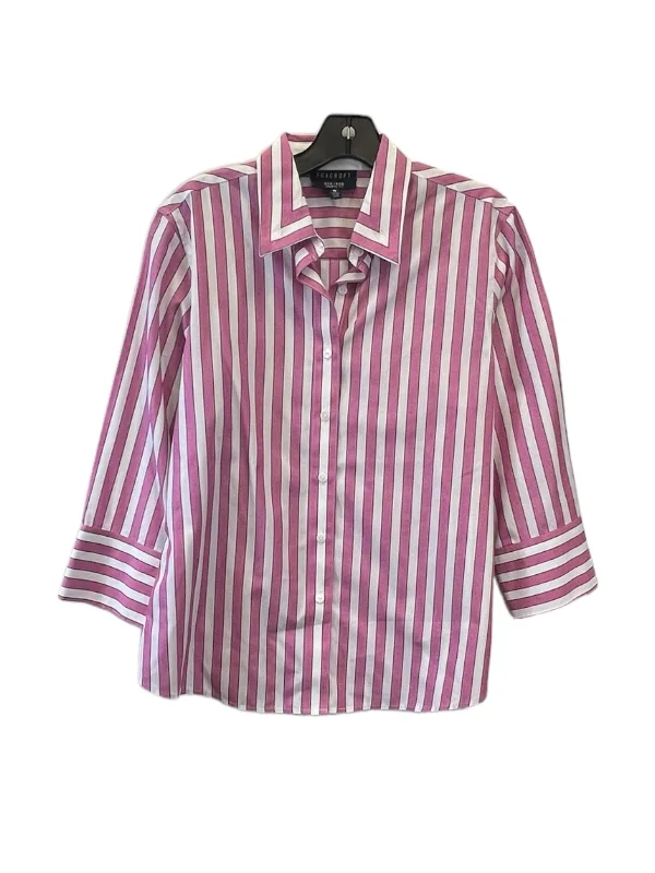 Top Long Sleeve By Foxcroft In Pink & White, Size: M Sophisticated Men's 