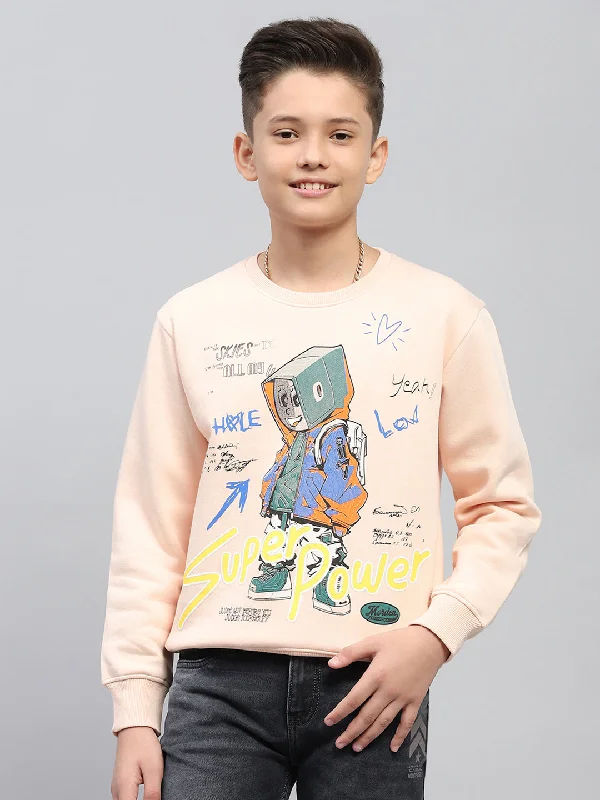 Boys Peach Printed Round Neck Full Sleeve Sweatshirt Sharp Men's Italian