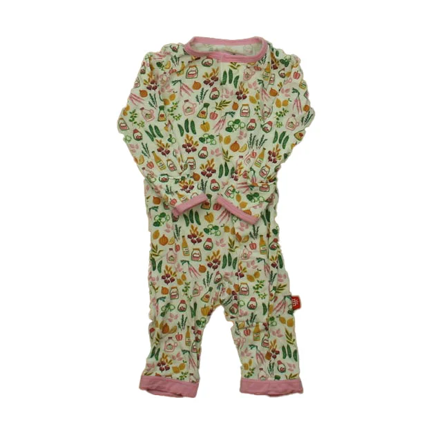 Magnetic Me Girls Ivory | Pink Veggies 1-piece footed Pajamas Size: Newborn Casual Men's Loose